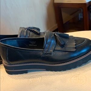 ASOS Chunky Fringed Black Leather Loafer 9W Shoe